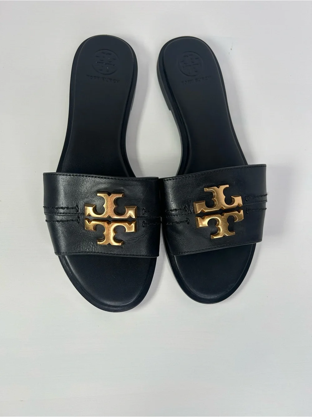 Tory Burch Everly Black Leather Slide Sandals Size 7